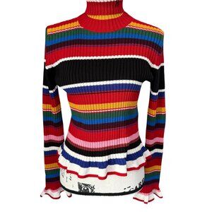MSGM Striped Ruffle Striped Turtleneck Sweater Multicolor Size Small